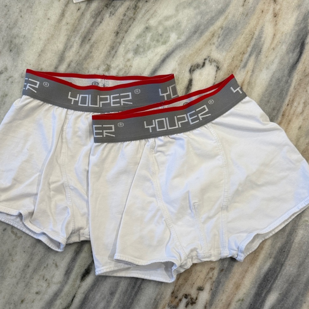 Youper Boys Sports White Boxer Briefs with cup pocket size Medium